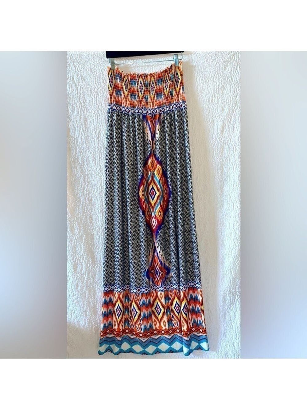 Bailey Blue Tribal Diamond Print Strapless Maxi Dress